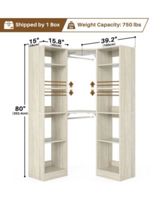 40&#39;&#39; Large Corner Closet Organizer System with 12 Shelves, 6 Tier Walk-in Corner Closet System with 2 Hanging Rods