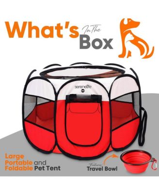 Large Portable & Foldable Pet Tent with Travel Bowl, Red