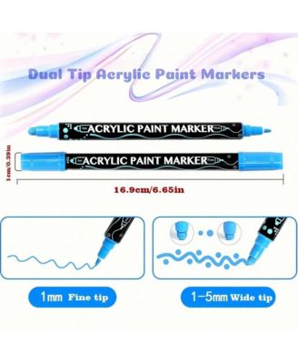 12 Colors Dual Tip Acrylic Marker Pens, Waterproof Drawing Pens for Wood, Rock Painting, Ceramic Surfaces, Pumpkin Painting Kit DIY Crafts