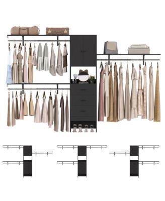 10-Foot Closet System with 3 Drawers, 120-Inch Walk-In Closet Organizer with Shelving Towers and Hanging Rods
