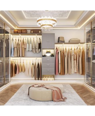 10-Foot Closet System with 3 Drawers, 120-Inch Walk-In Closet Organizer with Shelving Towers and Hanging Rods
