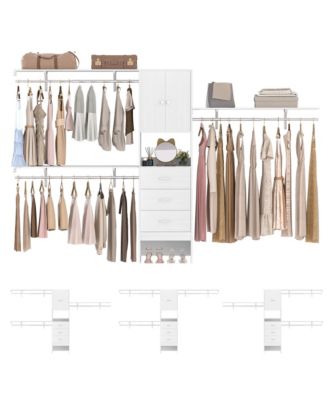 10-Foot Closet System with 3 Drawers, 120-Inch Walk-In Closet Organizer with Shelving Towers and Hanging Rods