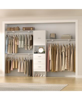 10-Foot Closet System with 3 Drawers, 120-Inch Walk-In Closet Organizer with Shelving Towers and Hanging Rods