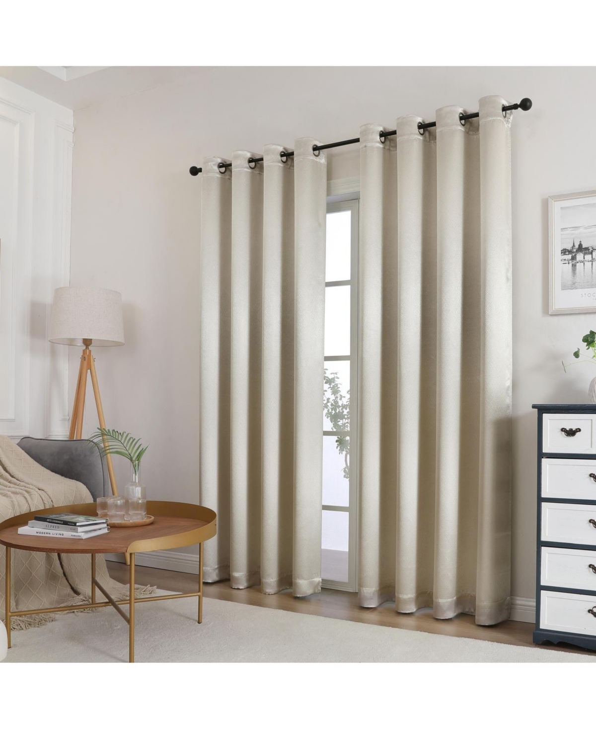 Kate Aurora 1 Piece Riyadh Light Filtering Grommet Top Embossed Diamond Jacquard Window Curtain Panel - Champagne