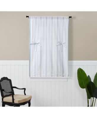 Country Farmhouse Cotton Striped Tie Up Window Curtain - 63 in. Long - Blue