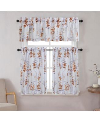 Watercolor Floral Lillies Complete 3 Piece Rod Pocket Kitchen Curtain Tier & Valance Set - Spice