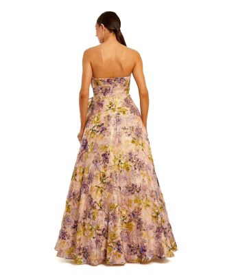 Women's Strapless Floral Jacquard Formal Evening Gown