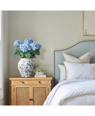 Handmade Blue Floral Wide-Mouth Waterproof Ceramic Vase, 9.25" Round Indoor Home Decor