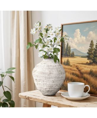 11.54" Rustic Gray Round Ceramic Vase, Textured Accent for Home Decor