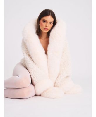 Women's Jumbo Kali White Faux Shearling Fur Trimmed Coat