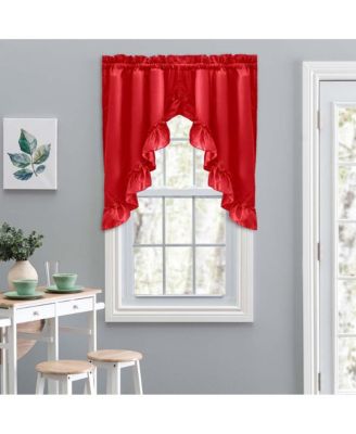 Ellis Stacey 1.5" Rod Pocket High Quality Fabric Solid Color Window Ruffled Swag 60"x38" Red