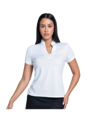 Women's Pleated Placket Short Sleeve Golf Polo