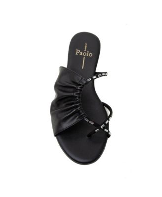 LANE2  Women's Crystal Adorned Asymmetric Leather Sandal