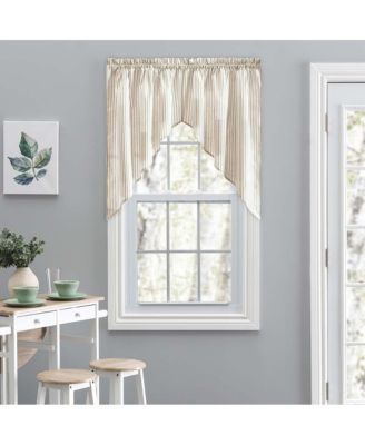 Plaza Classic Ticking Stripe Printed on Natural Ground 1.5" Rod Pocket Tailored Swag 56" x 36" Tan