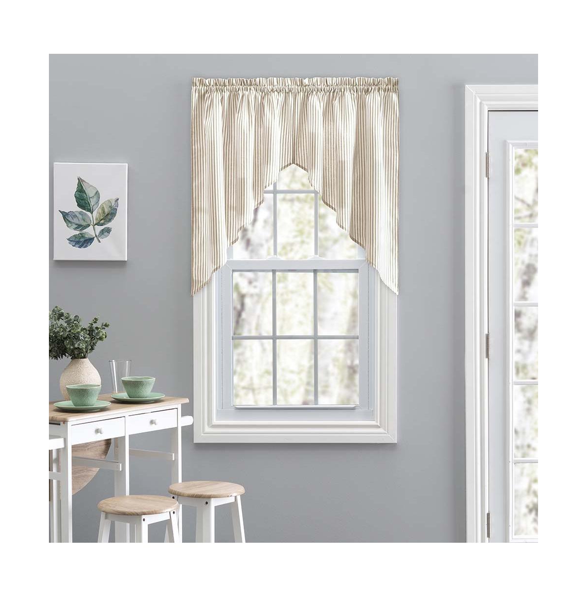 Ellis Curtain Plaza Classic Ticking Stripe Printed on Natural Ground 1.5" Rod Pocket Tailored Swag 56" x 36" Tan