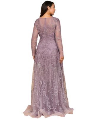 Women's Long Sleeve V-Neck Ombre Lace Gown