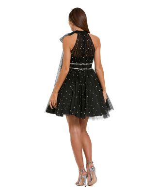 Women's Pearl Embellished A Line Mini Dress with Bow