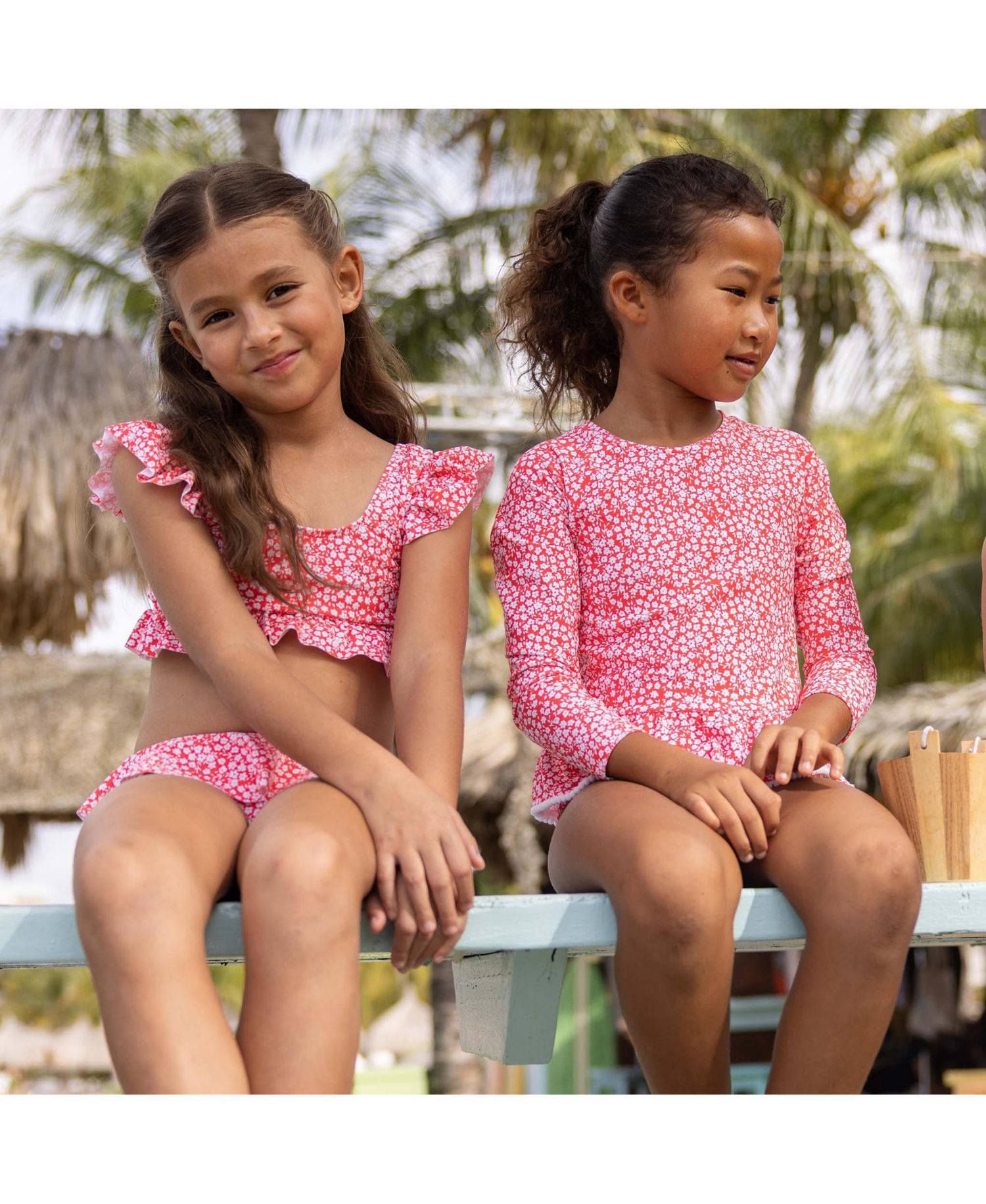 Little Girls Ditsy Bloom Frilled Crop Bikini