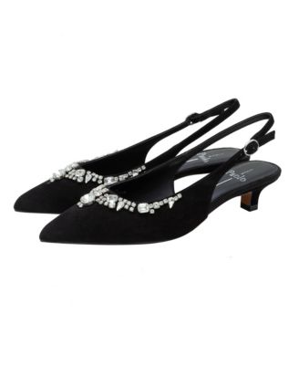 CRYSTAL Women's Bejeweled Kitten Heel Slingback Pump