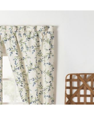 Ellis Vintage Stylish Medium Scale Printed Vine Pattern 1.5" Rod Pocket Tailored Pair with Ties 56"x84" Azure