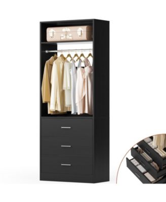 Freestanding 2FT Closet System with 3 Wooden Drawers, 24'' Closet Organizer System with Hanging Rod & Shelves