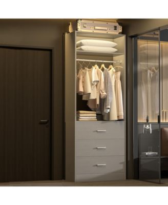 Freestanding 2FT Closet System with 3 Wooden Drawers, 24'' Closet Organizer System with Hanging Rod & Shelves