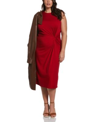 Plus Size Ponte Knit Twist Front Sleeveless Midi Dress