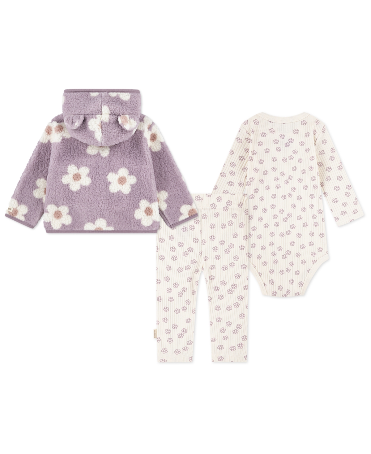 Huggies Baby Girls 3-piece Floral Jacket, Bodysuit And Pants Set In Purple