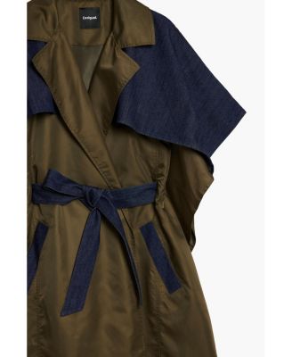 Women's Bimaterial trench-style poncho