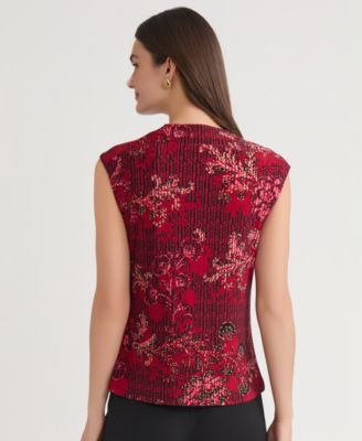 Women's Printed Cowlneck Cap-Sleeve Blouse, Regular & Petite