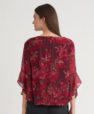 Women's Printed 3/4 Ruffle-Sleeve Blouse, Regular & Petite