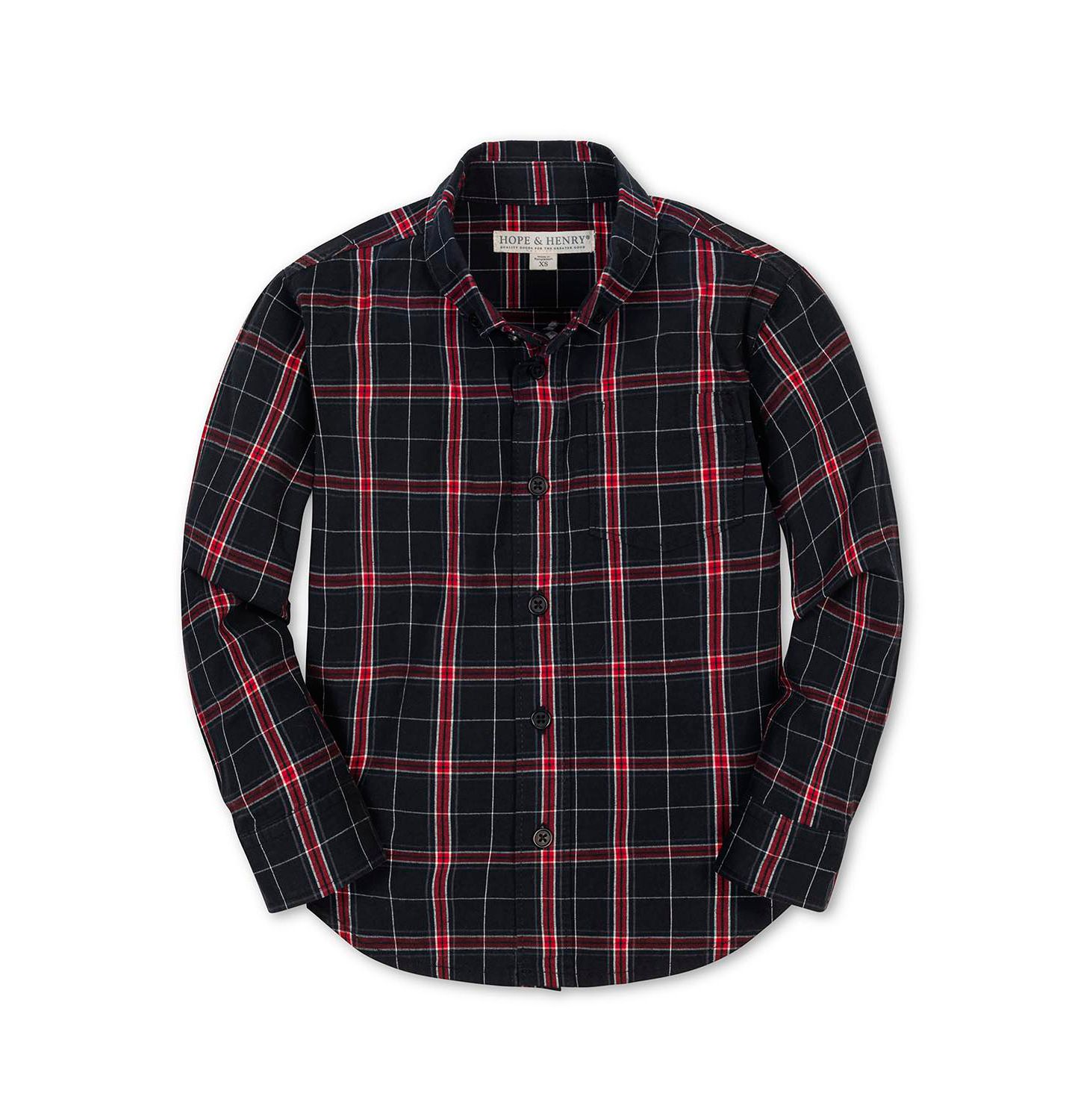 Рубашка Hope & Henry Organic Long Sleeve Stretch Poplin Shirt для мальчиков, цвет: Чёрный клетчатый — фото 1