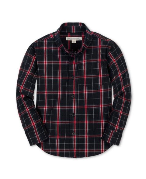 Рубашка Hope & Henry Organic Long Sleeve Stretch Poplin Shirt для мальчиков, цвет: Чёрный клетчатый