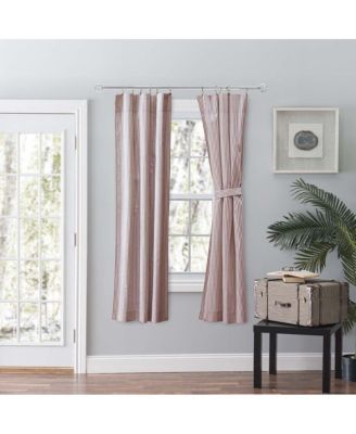 Plaza Classic Ticking Stripe Printed on Natural Ground Tailored Panel Pair with Tiebacks 56" x 63" Brick