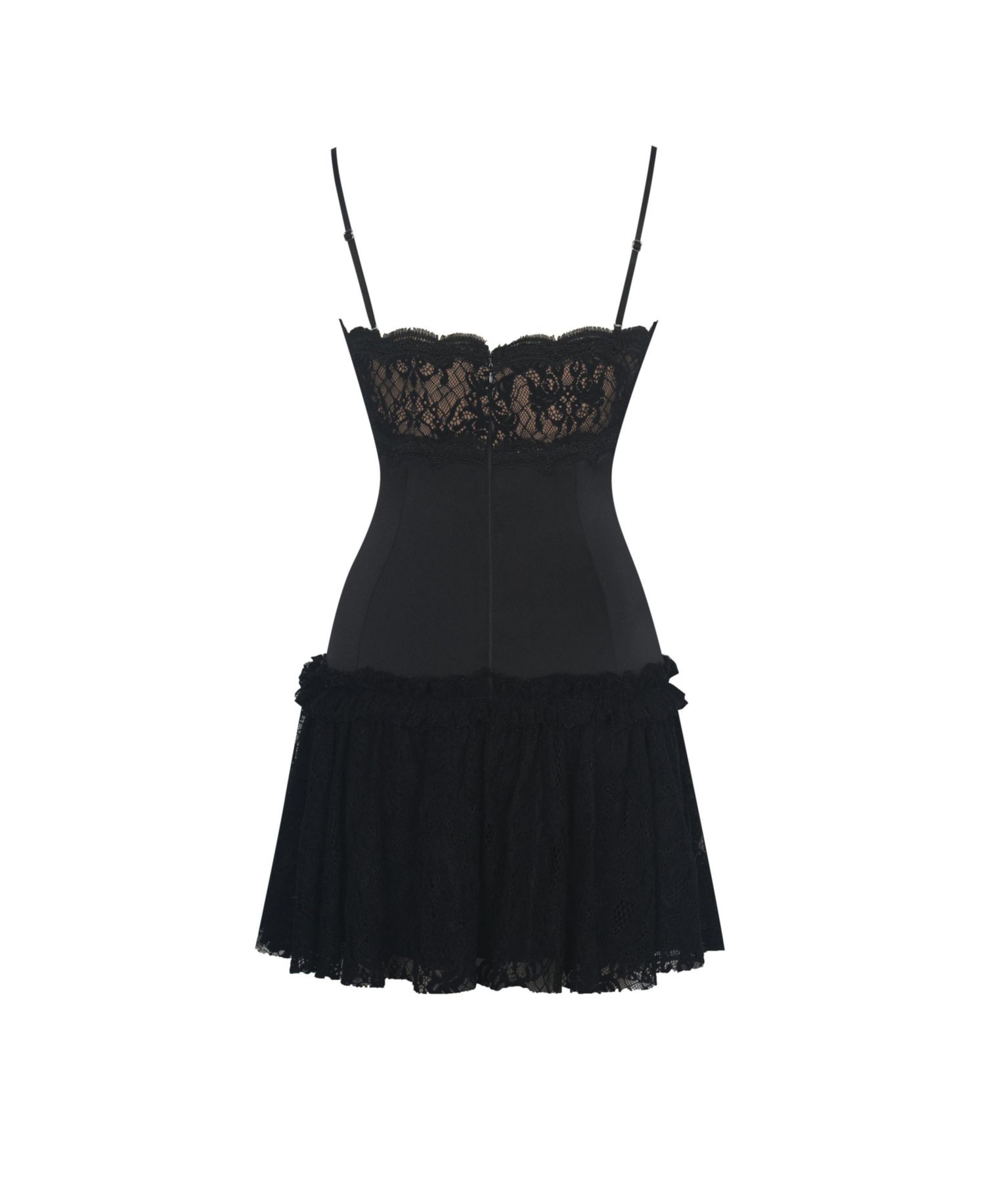 Women's Umra Black Contrast Lace Sweetheart Gathered Mini Dress