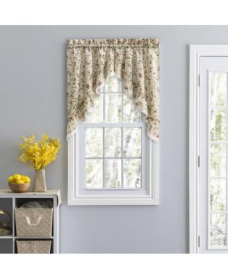 Cherries Ruffled 1.5" Rod Pocket Swag for Windows Lace Edge 58" x 36" Natural