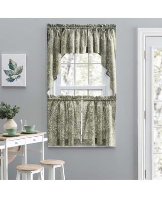 Lexington Leaf Pattern on Colored Ground Curtain Tiers 56"x36" Sage