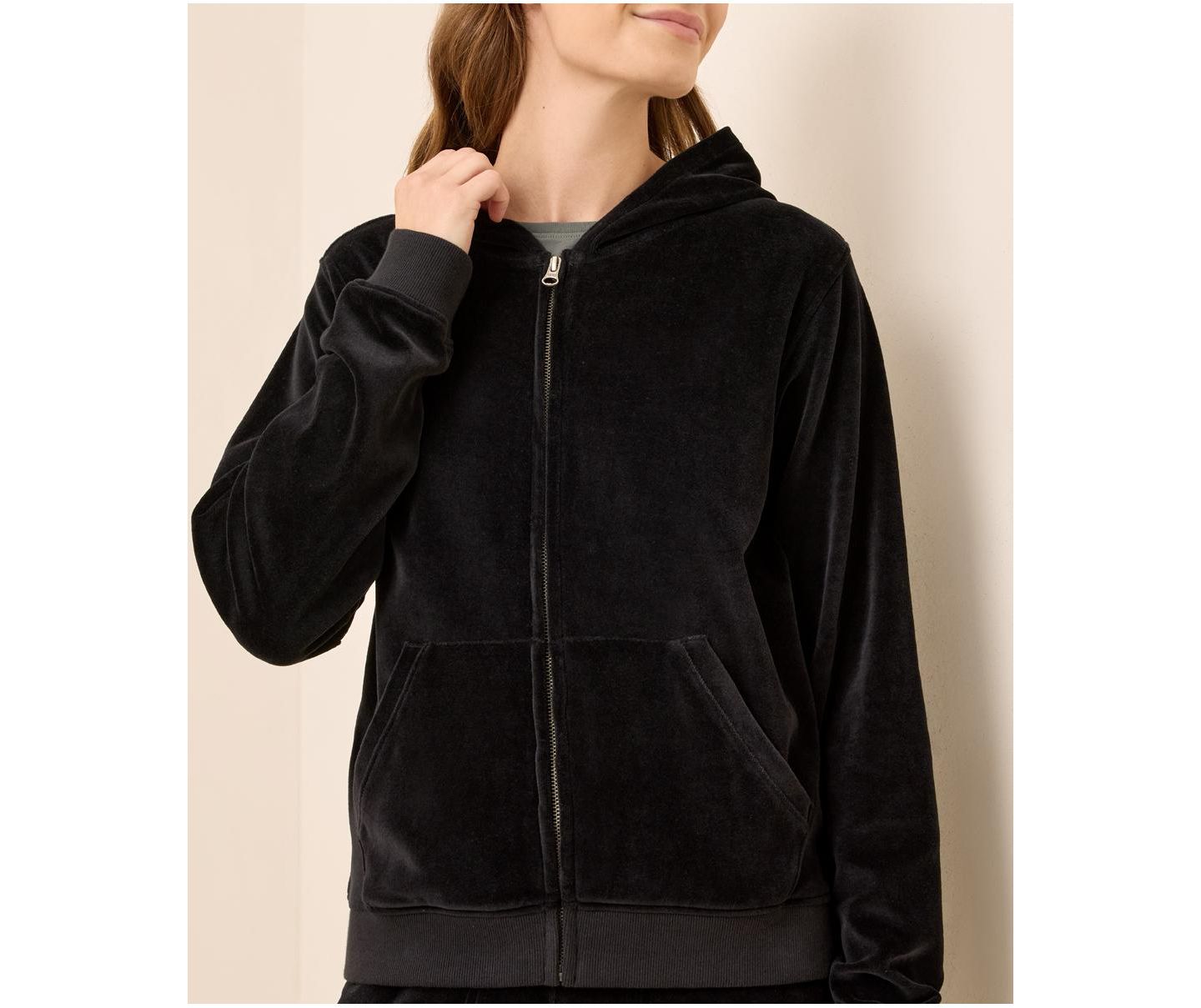 Женское худи Pact Organic Cotton Velour Zip, цвет: Чёрный — фото 2