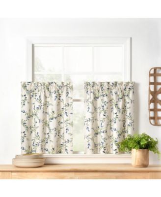 Ellis Vintage Stylish Medium Scale Printed Vine Pattern 1.5" Rod Pocket Tier 56"x36" Azure