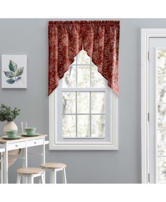 Lexington Leaf Pattern on Colored Ground Tailored Swags 56"x36" Brick