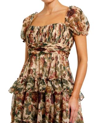 Women's Chiffon Puff Sleeve A Line Midi Dress With Ruffles