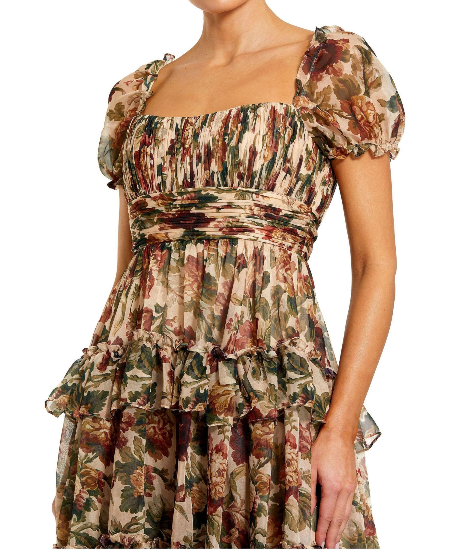 Women's Chiffon Puff Sleeve A Line Midi Dress With Ruffles