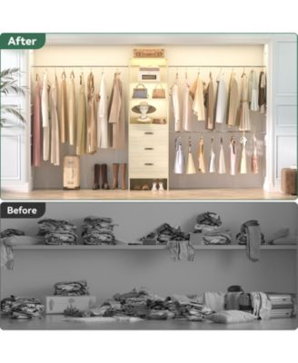 5-8FT Adjustable Closet Organizer System with 3 Drawers and Hanging Rods, Clothes Rack for Closet Organization