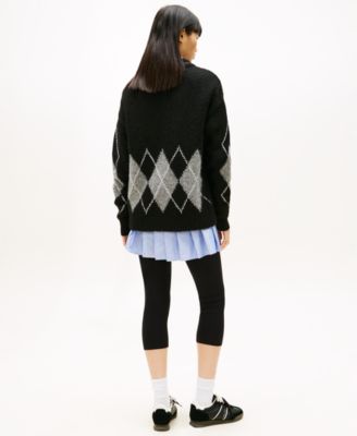 Women's Oversized Argyle Polo Collar Sweater