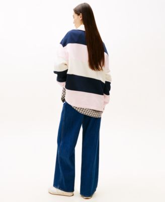 Women's Badge Stripe Rugby Long-Sleeve Sweatshirt