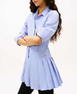 Women's Pleated Sparkle Collared Shirt Dress