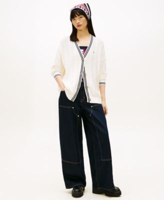 Women's Oversized Flag Cable Long-Sleeve Cardigan