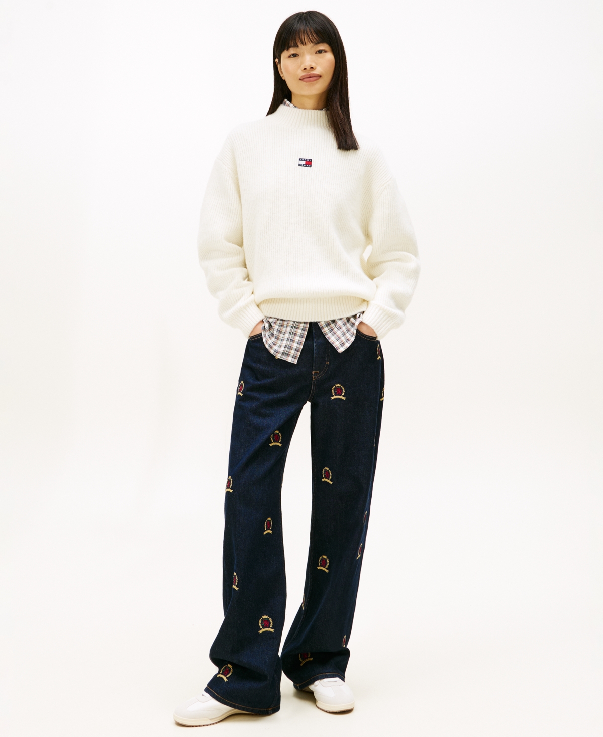 Tommy Jeans Women's Mock Neck Badge Sweater In White