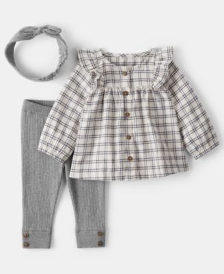 Carter's - Baby Girls 3-Piece Plaid Top, Pants and Headband Set