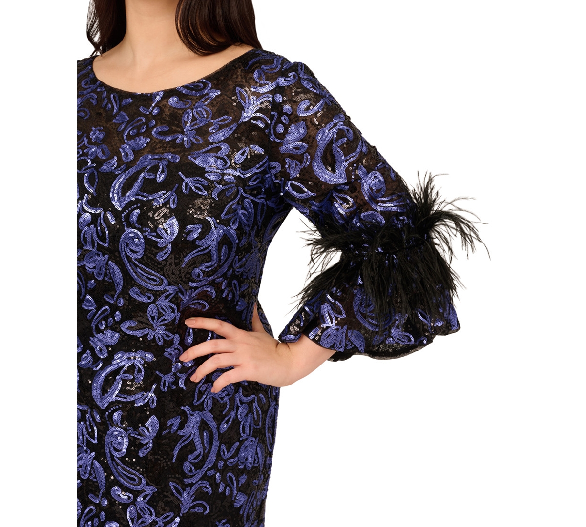 Adrianna Papell Plus Sequin Embroidered Slim Column Gown